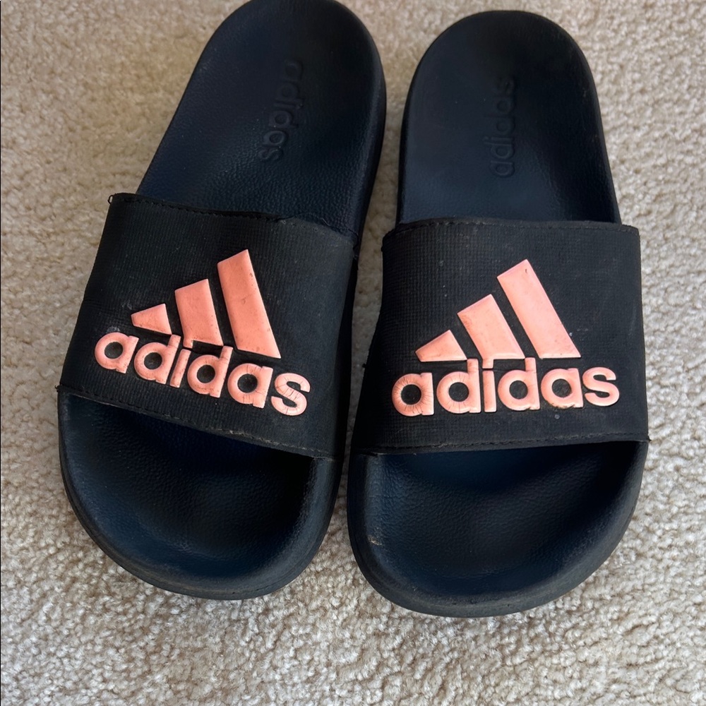 Adidas Women’s Black Slides with Pink Logo